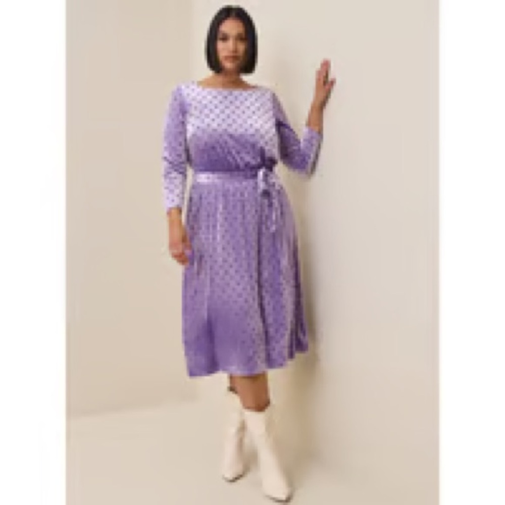 TORRID MIDI Poka Dot Purple Burnout Velvet Boatneck Dress. Sz 0